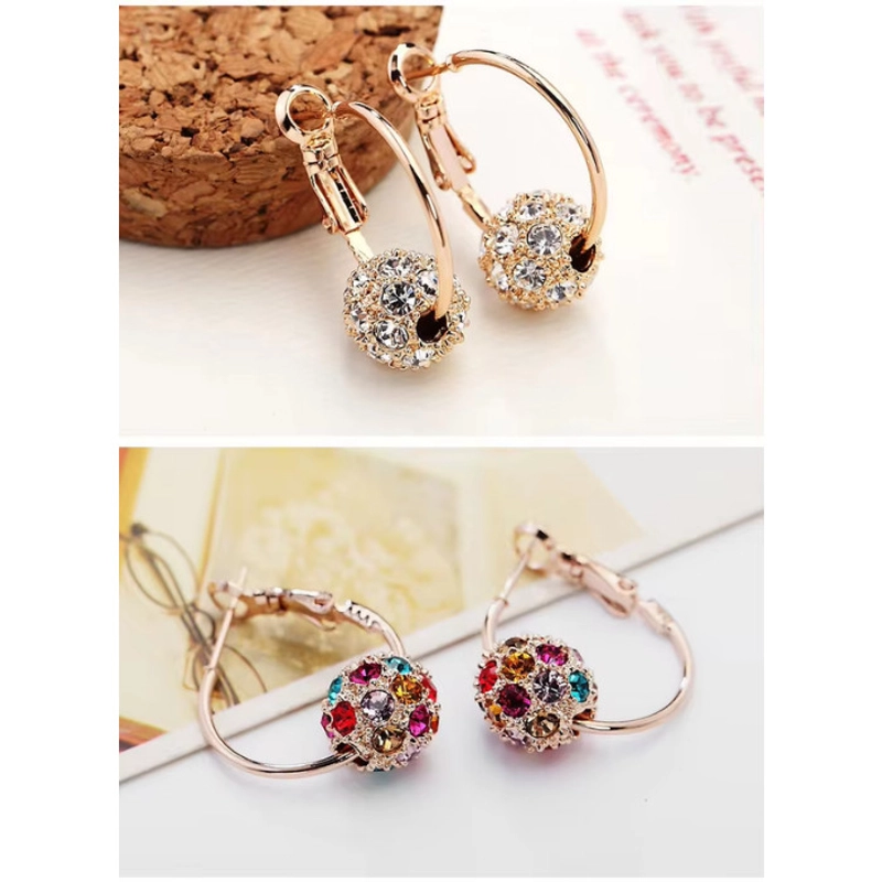 Product image KAHASIL - Anting Tusuk Titanium Wanita Anti Karat dan Luntur Bola Kristal Stud Hoop Earrings KH086 all variant RAINBOW
